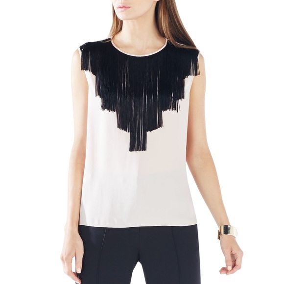 Bcbgmaxaria white tank with black fringe - Picture 1 of 1